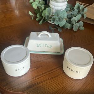 Butter Dish with salt and Pepper containers